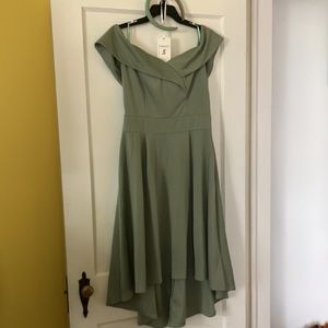 Sage green off the shoulder dress